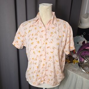 Bill Blass Pink Floral Button Down Shirt Women’s Small Cotton Vintage Y2K
